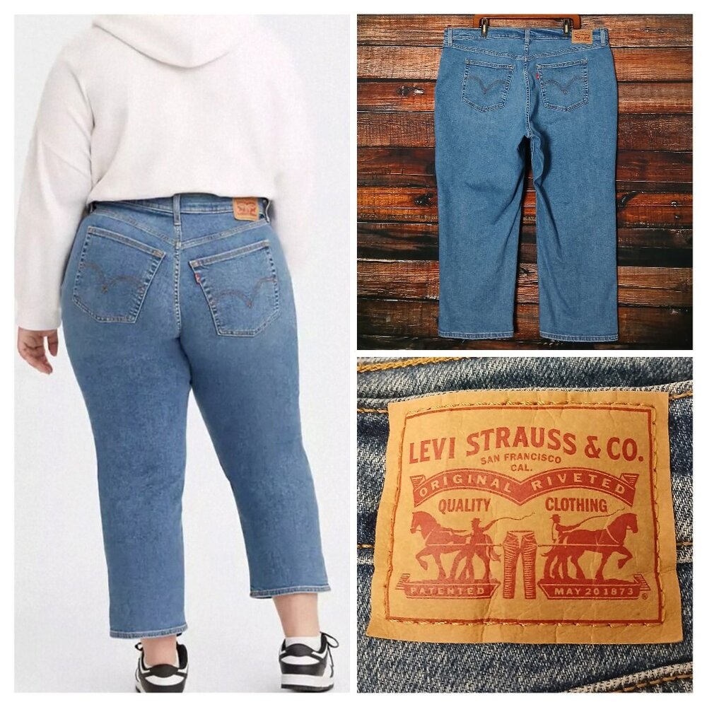 Levis Jeans Plus Size 22 W Wedgie Straight Ankle Crop Button Fly Blue Denim